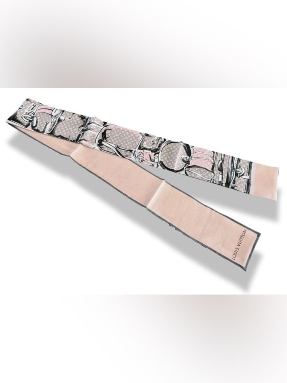Louis Vuitton Limited Edition “Trunks” Pink and Gray Bandeau Silk